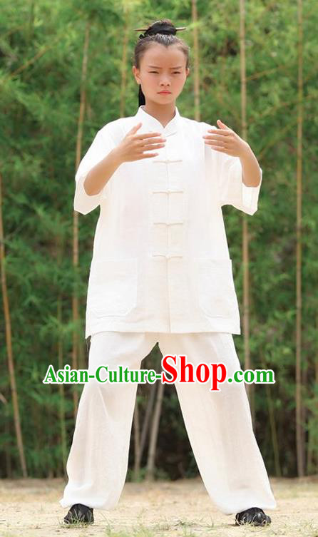 Traditional Chinese Wudang Uniform Taoist Nun Uniform Kungfu Kung Fu Clothing Clothes Pants Shirt Supplies Wu Gong Outfits, Chinese Short-Sleeve Tang Suit Wushu Clothing Tai Chi Suits Uniforms for Women