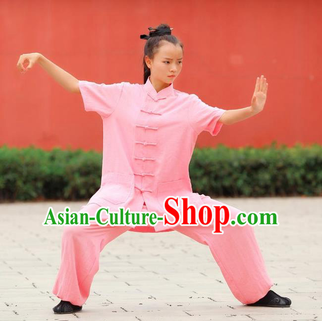 Traditional Chinese Wudang Linen Uniform Taoist Nun Uniform Kungfu Kung Fu Clothing Clothes Pants Shirt Supplies Wu Gong Outfits, Chinese Short-Sleeve Tang Suit Wushu Clothing Tai Chi Suits Uniforms for Women