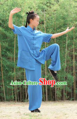 Traditional Chinese Wudang Linen Uniform Taoist Nun Uniform Kungfu Kung Fu Clothing Clothes Martial Pants Shirt Supplies Wu Gong Outfits, Chinese Short-Sleeve Tang Suit Wushu Clothing Tai Chi Suits Uniforms for Women