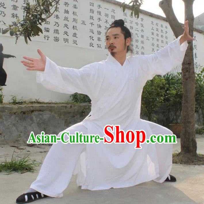 Traditional Chinese Wudang Uniform Taoist Uniform Linen Priest Frock Kungfu Kung Fu Clothing Clothes Pants Slant Opening Shirt Supplies Wu Gong Outfits, Chinese Tang Suit Wushu Clothing Tai Chi Suits Uniforms for Men