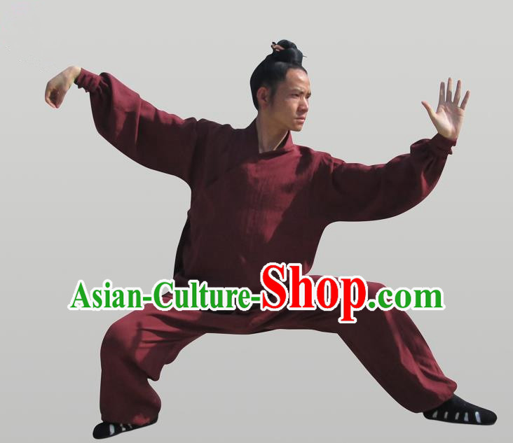 Traditional Chinese Wudang Uniform Taoist Uniform Thicken Linen Slant Opening Priest Frock Complete Set Kungfu Kung Fu Clothing Clothes Pants Slant Opening Shirt Supplies Wu Gong Outfits, Chinese Tang Suit Wushu Clothing Tai Chi Suits Uniforms for Men