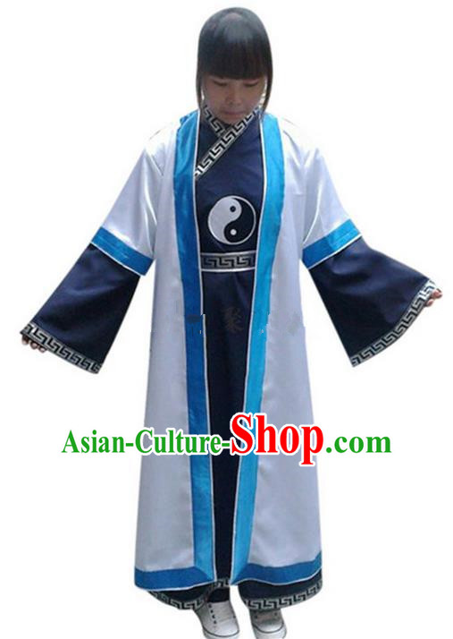 Traditional Chinese Wudang Silk Uniform Taoist Nun Uniform Yin Yang Priest Frock Kungfu Kung Fu Clothing Clothes Martial Pants Shirt Supplies Wu Gong Outfits, Chinese Short-Sleeve Tang Suit Wushu Clothing Tai Chi Suits Uniforms for Women