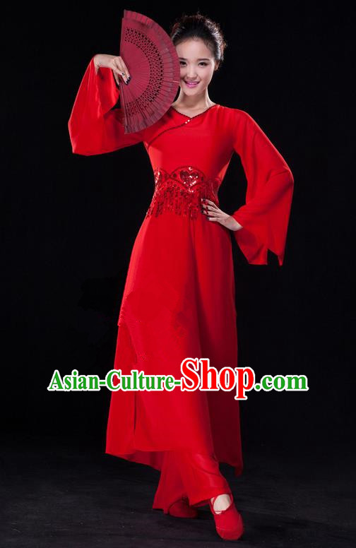 Traditional Chinese Classical Ink Painting Yangko Dance Dress, Yangge Fan Dancing Costume, Folk Dance Yangko Costume For Women