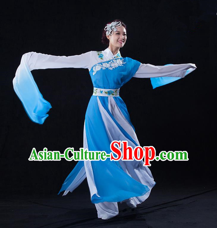 Traditional Chinese Classical Twirls Dance Dress, Long Water-Sleeve Dancing Costume Umbrella Dance Suits, Folk Dance Yangko Costume for Women