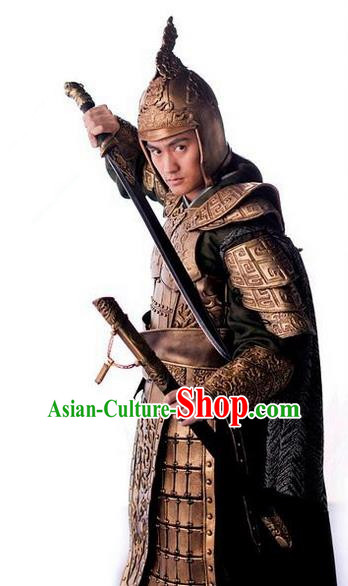 Traditional Chinese Ancient General Costumes, Ancient Chinese Cosplay General Swordsmen Knight General Costume Armour Complete Set for Men