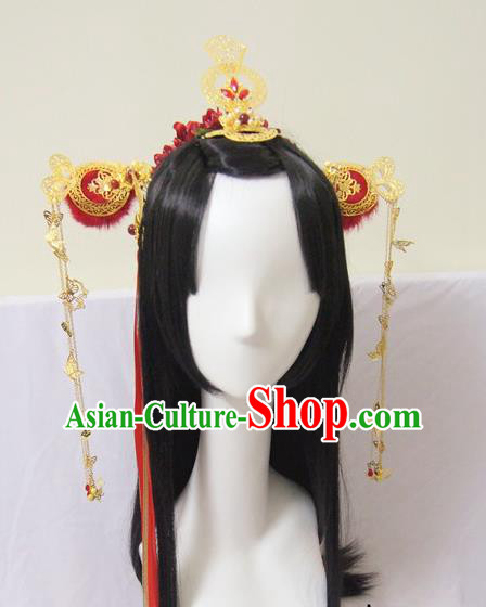Traditional Chinese Wedding Jewelry Accessories Traditional Xiuhe Suits Wedding Bride Phoenix Headwear Wedding Hairpin Ancient Chinese Tassel Harpins for Women