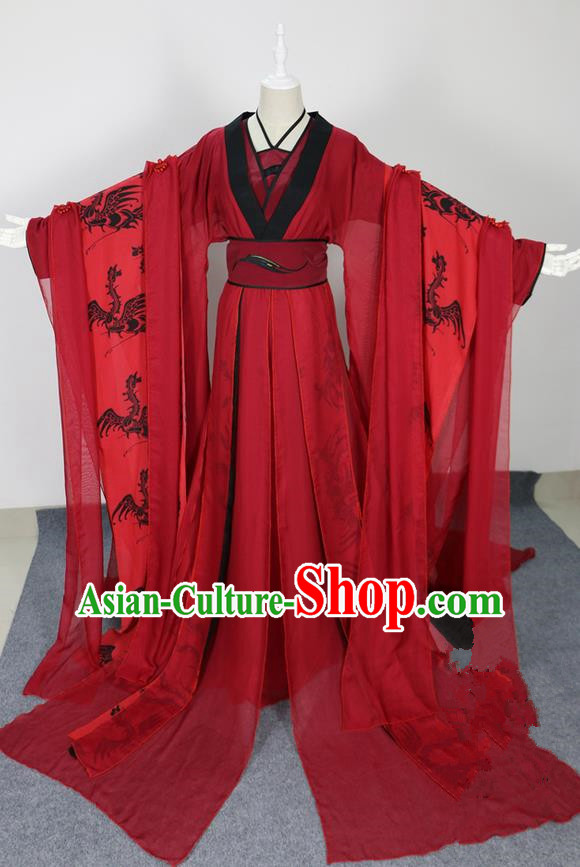 Traditional Chinese Ancient Princess Red Costumes, Chinese Tang Dynasty Imperial Princess Wedding Beide Embroidery Clothes Complete Set for Women