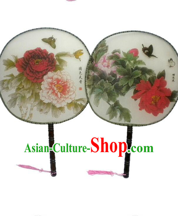 Ancient Chinese Tuan Shan Circular Fan Moon Shaped Fan Stage Property Dance Chinese Painting Flowers