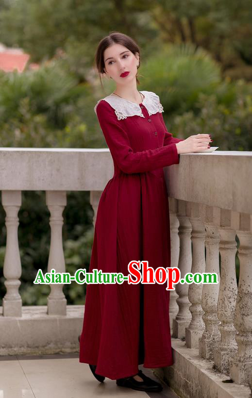 Traditional Classic Women Clothing, Traditional Classic European Manor Literary Yarn Embroidered Collar Dress, Palace Princess Restoring Long Skirt
