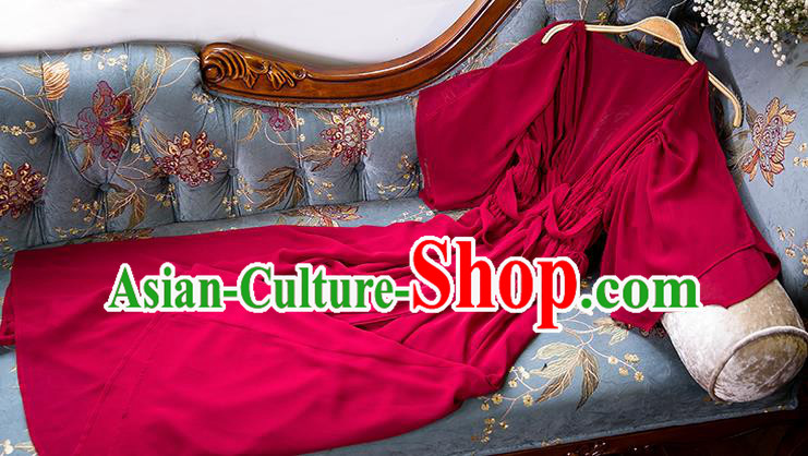Traditional Classic Women Clothing, Traditional Classic Red Woolen Evening Dress Restoring Woolen Garment Skirt Braces Skirt, Long Base Skirt