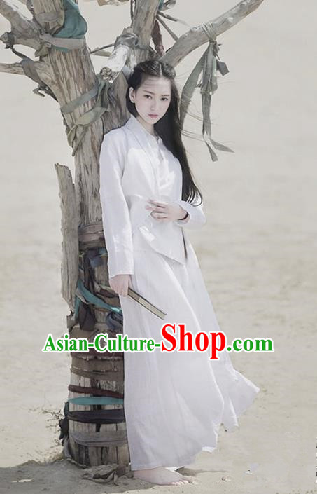 Traditional Classic Women Clothing, Traditional Chinese Classic Cotton Hanfu White Han Dynasty Blouse