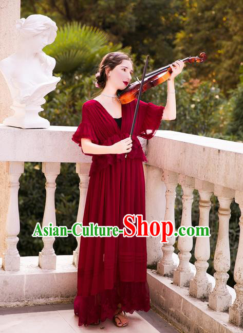 Traditional Classic Women Clothing, Traditional Classic Red Silk Pajamas Heavy Lace Embroidery Evening Dress Restoring Garment Skirt Braces Skirt