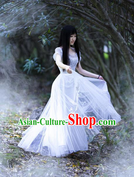 Traditional Classic Women Clothing, Traditional Classic Palace Lace Wedding Dress Bride Veil Long Skirts