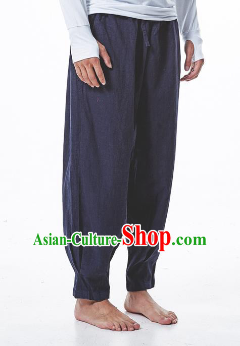 Traditional Chinese Linen Tang Suit Trousers, Chinese Ancient Costumes Elastic Practise Leg Pants Lay Pants Zen Pants