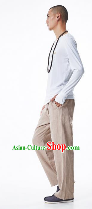 Traditional Chinese Linen Tang Suit Men Trousers, Chinese Ancient Costumes Linen Pants for Men