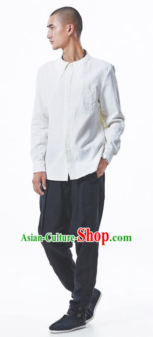 Traditional Chinese Linen Tang Suit Men Trousers, Chinese Ancient Costumes Cotton Pants, Straight Foot Trousers Zen Pants for Men