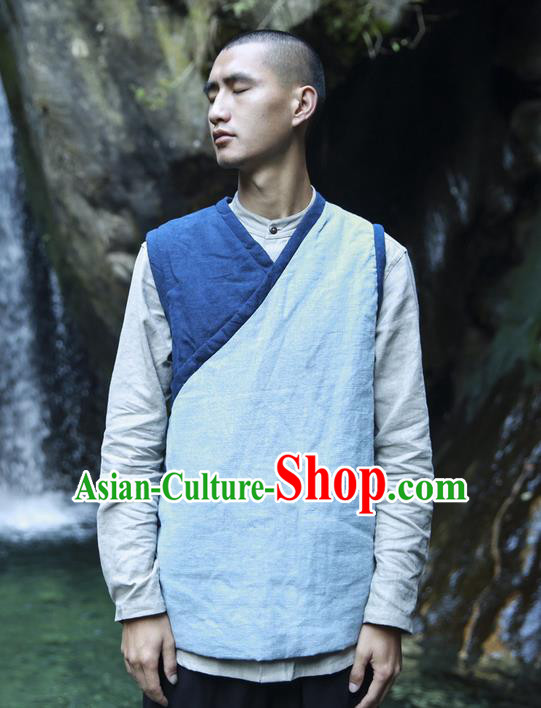 Traditional Chinese Linen Tang Suit Men Costumes Vest, Chinese Ancient Thicken Cotton Vest, Hanfu Slant Opening Vest for Men