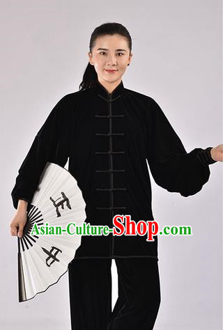 Traditional Chinese Thicken Pleuche Kung Fu Costume Martial Arts Kung Fu Training Uniform Tang Suit Gongfu Shaolin Wushu Clothing Tai Chi Taiji Teacher Suits Uniforms for Women