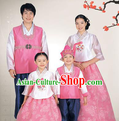 Traditional Korean Costumes Parent-Child Outfit, Korea Hanbok Court Embroidered Clothing for Family