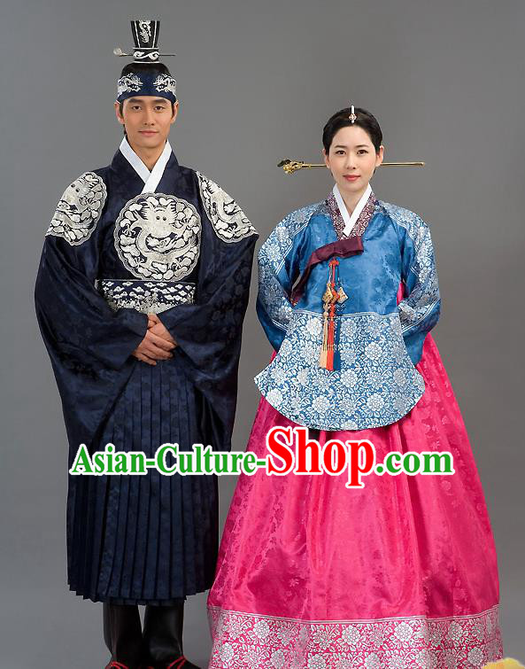 Traditional Korean Costumes Imperial Consort Wedding Dress, Asian Korea Hanbok Court Bride Embroidered Clothing for Women
