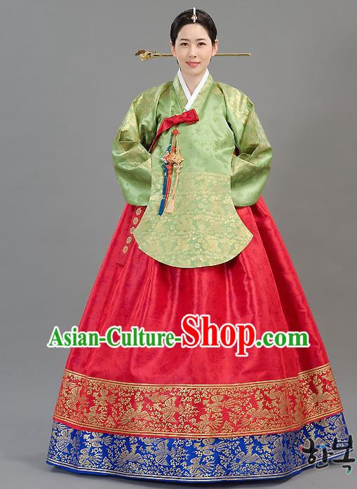 Traditional Korean Costumes Imperial Consort Wedding Red Dress, Asian Korea Hanbok Court Bride Embroidered Clothing for Women
