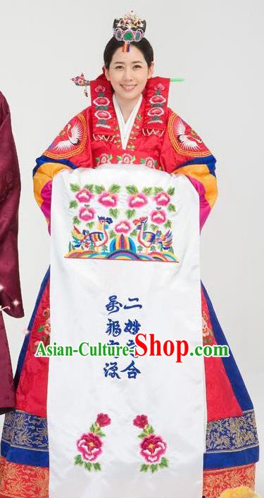 Traditional Korean Costumes Bride Formal Attire Ceremonial Palace Lady Full Dress, Korea Court Embroidered Wedding Clothing for Women