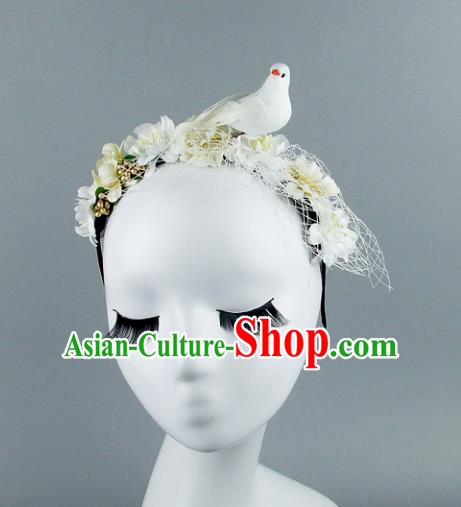 Top Grade Handmade Exaggerate Hair Accessories Model Show White Flowers Hair Clasp, Baroque Style Bride Deluxe Headwear for Women