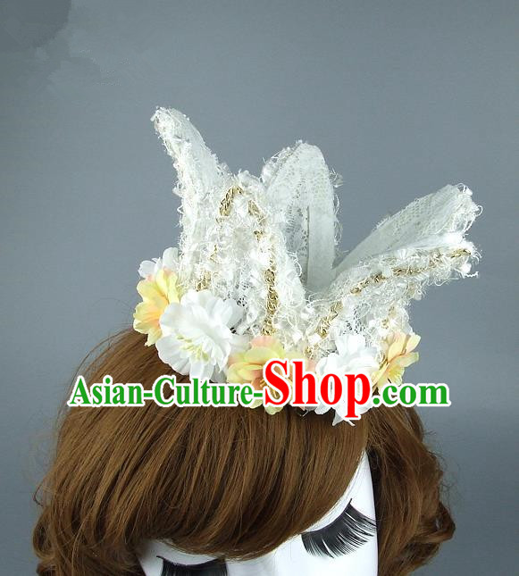 Top Grade Handmade Princess Hair Accessories Model Show White Lace Royal Crown, Baroque Style Bride Deluxe Headwear for Women