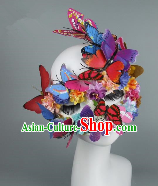 Asian China Exaggerate Fancy Ball Accessories Model Show Butterfly Mask, Halloween Ceremonial Occasions Miami Deluxe Face Mask