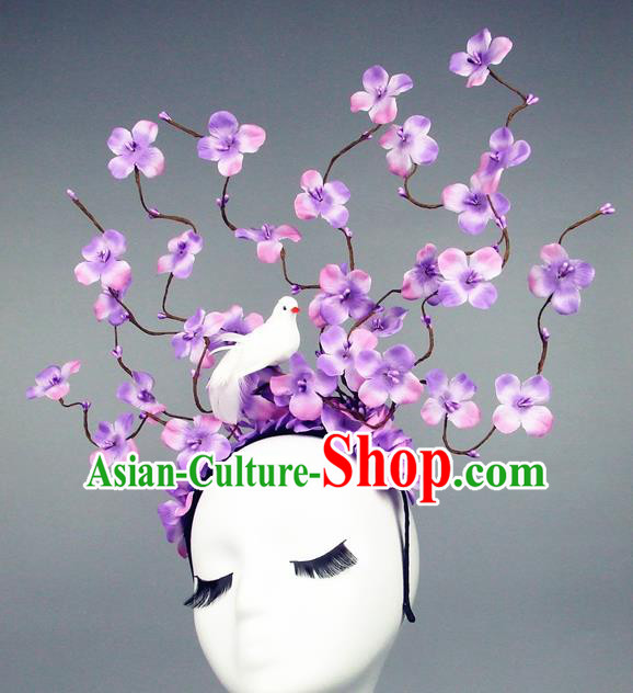 Asian China Rosy Flowers Hair Accessories Model Show Headdress, Halloween Ceremonial Occasions Miami Deluxe Headwear