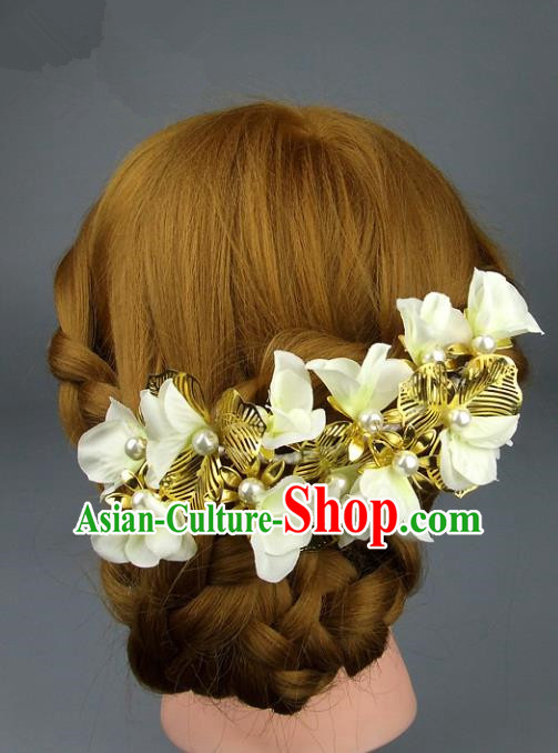 Traditional Handmade Classical Wedding Hair Accessories, Baroque Bride Yellow Flowers Hair Clasp for Women