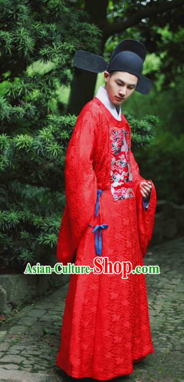 Traditional Chinese Ming Dynasty Emperor Wedding Embroidered Costume, Asian China Ancient Hanfu Bridegroom Clothing for Men