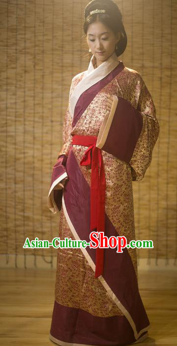 Traditional Chinese Han Dynasty Palace Lady Embroidered Costume, Asian China Ancient Hanfu Curve Bottom Clothing for Women