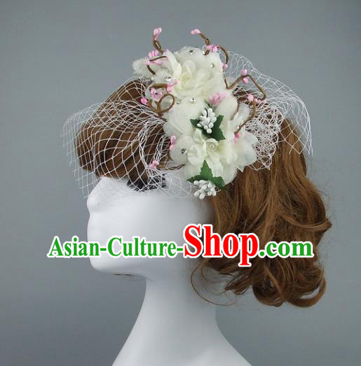 Top Grade Handmade Wedding Hair Accessories Model Show Veil Flowers Hair Stick, Baroque Style Bride Deluxe Headwear for Women