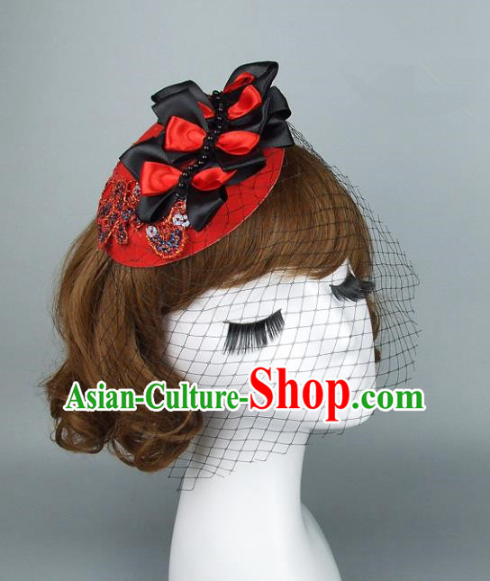 Top Grade Handmade Fancy Ball Hair Accessories Model Show Red Top Hat, Baroque Style Deluxe Headwear for Women