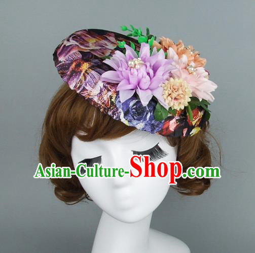Top Grade Handmade Fancy Ball Hair Accessories Model Show Flowers Top Hat, Baroque Style Deluxe Headwear for Women