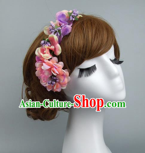 Top Grade Handmade Wedding Hair Accessories Pink Flowers Hair Clasp, Baroque Style Bride Headwear for Women