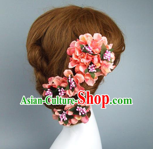 Top Grade Handmade Wedding Hair Accessories Watermelon Red Flowers Hair Clasp, Baroque Style Bride Headwear for Women