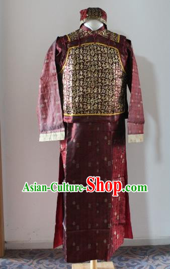 Traditional Ancient Chinese Manchu Royal Highness Mandarin Jacket Costume, Asian Chinese Qing Dynasty Emperor Purple Clothing for Men