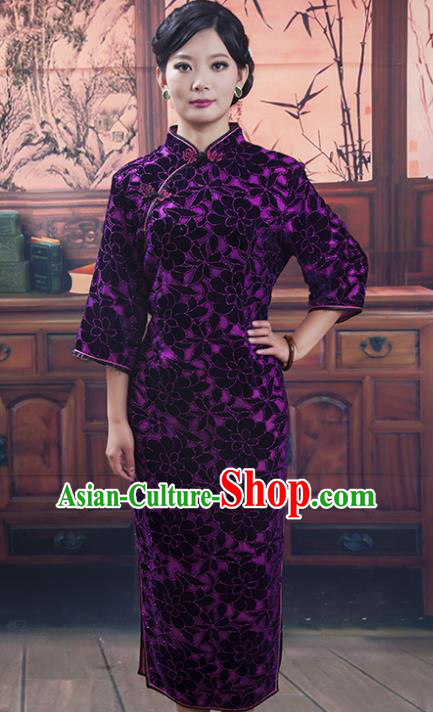 Traditional Chinese National Costume Tang Suit Qipao, China Ancient Cheongsam Embroidered Chirpaur Dress for Women