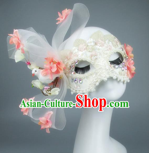 Top Grade Handmade Exaggerate Fancy Ball Accessories Flowers Bowknot Mask, Halloween Model Show Ceremonial Occasions Face Mask