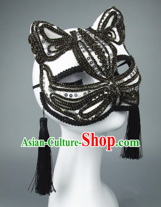 Handmade Halloween Fancy Ball Accessories Cat Black Lace Mask, Ceremonial Occasions Miami Face Mask