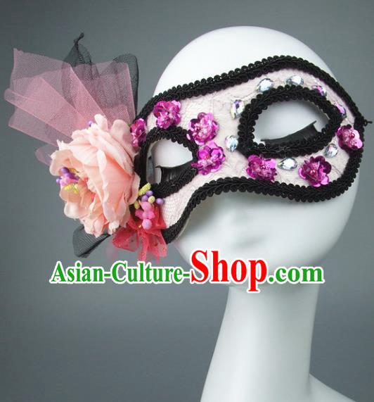 Handmade Halloween Fancy Ball Accessories Pink Veil Mask, Ceremonial Occasions Miami Model Show Face Mask