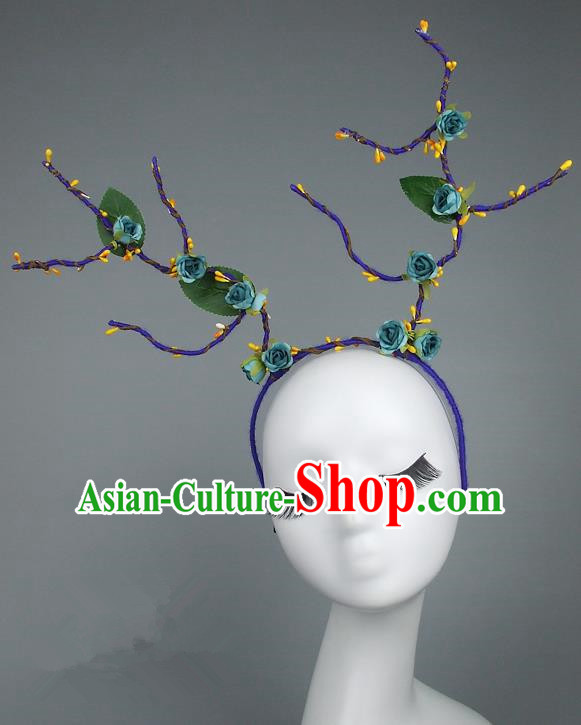 Handmade Halloween Fancy Ball Hair Accessories Green Flowers Headwear, Ceremonial Occasions Miami Model Show Headdress