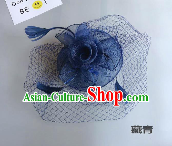 Top Grade Handmade Wedding Hair Accessories Navy Feather Veil Headwear, Baroque Style Bride Silk Headdress for Women
