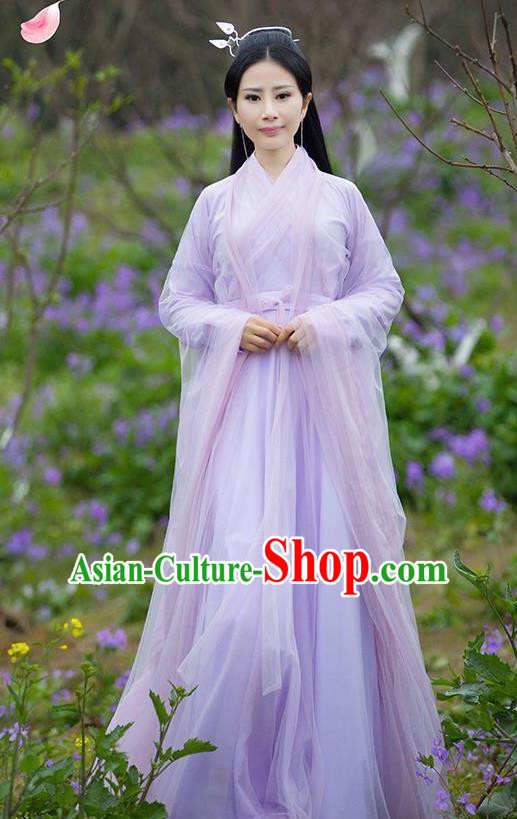 Asian Chinese Royal Princess Embroidered Costume, Ancient China Ten great III of peach blossom Tang Dynasty Palace Lady Fairy Purple Dress Clothing