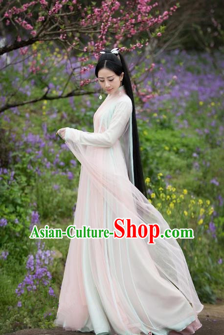 Traditional Chinese Ancient Fairy Palace Lady Embroidered Costume, China Ten great III of peach blossom Princess Peri Dress Clothing
