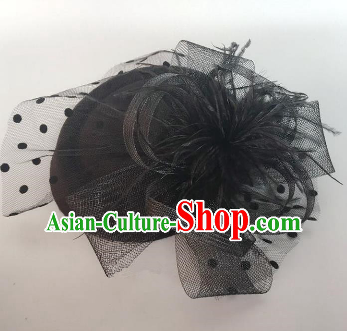 Handmade Vintage Hair Accessories Veil Black Flower Top Hat Headwear, Bride Ceremonial Occasions Model Show Headdress