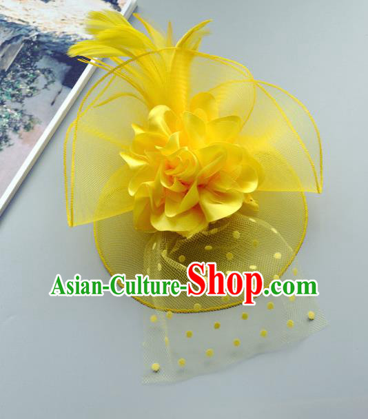 Handmade Wedding Hair Accessories Yellow Lace Headwear, Bride Ceremonial Occasions Vintage Top Hat