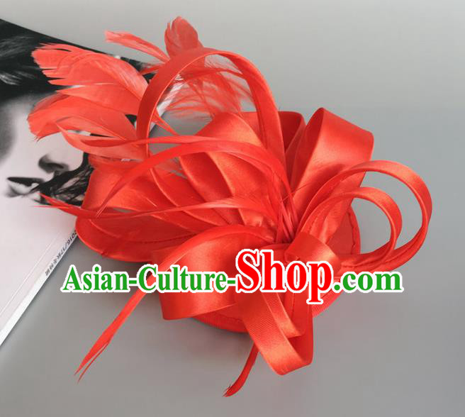 Handmade Wedding Hair Accessories Red Feather Headwear, Bride Ceremonial Occasions Vintage Top Hat
